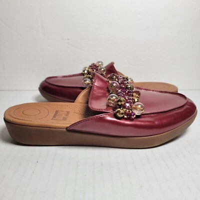 FITFLOP Serene Deco Adornado Cuentas Rojo Fuego Zapatos Mules TALLA 6 Foto 1 de 4