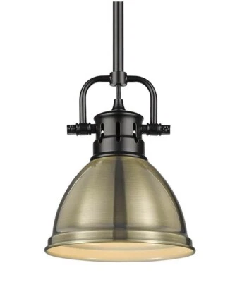 Golden Lighting 3604-M1L BLK-AB Duncan 1-Light Aged Brass and Black Mini Pendant - Image 1 of 4