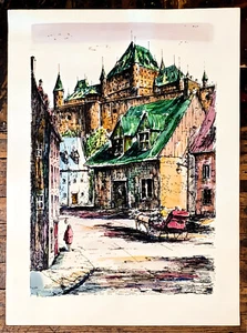 Vintage 1972 Quebec City Art Print Signed by P. Denis Château Frontenac - Dated - Picture 1 of 10