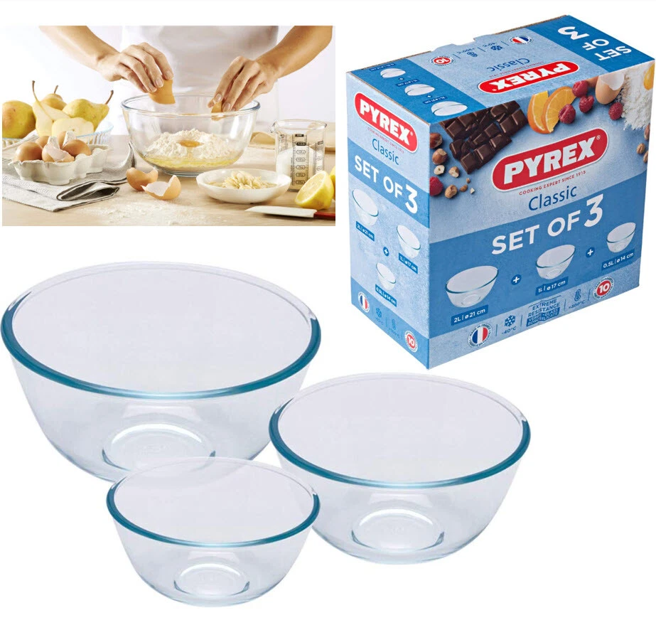 [3-Piece] Classic Glass Bowls Mixing 0.5L, 1L And 2L Great for everyday use Gift - image 1 of 4