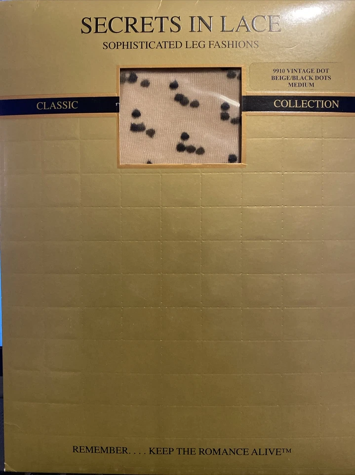 Seltene Secrets in Lace #9910 Vintage Punktstrümpfe, beige/schwarz, Größe Medium - Bild 1 von 1