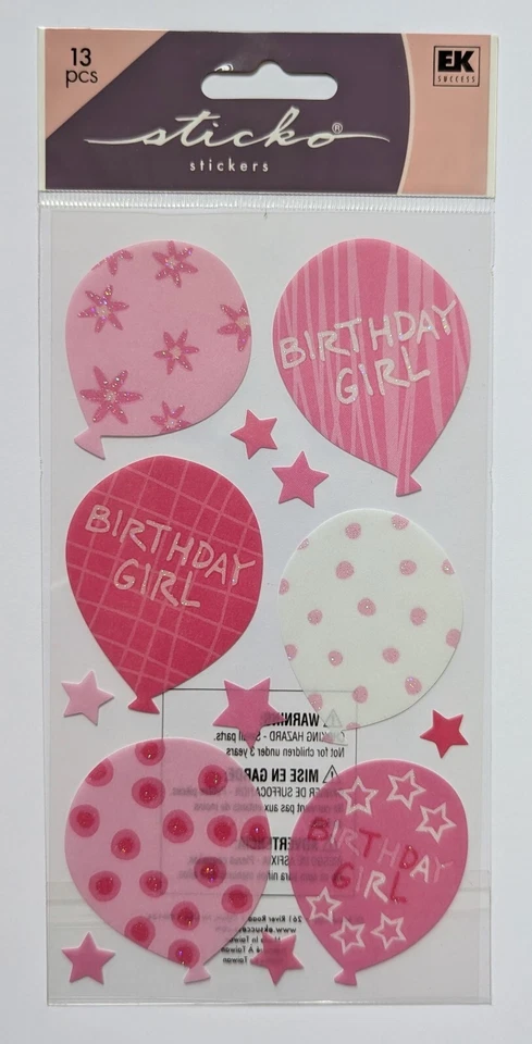 Sticko Birthday Girl Pink Balloons Scrapbooking Stickers - Image 1 of 1