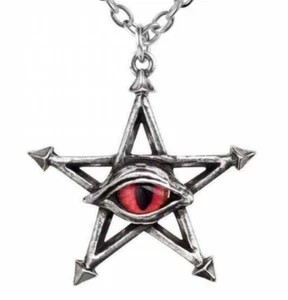 Red Curse Pendant Necklace Boxed, Pentagram Evil Eye Gothic Star Alchemy England - Picture 1 of 6