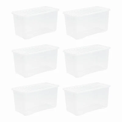 6 x Extra Large 110L Storage Box with Lid Clear Plastic Stackable Container - UK - Image 1 of 4