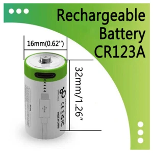 USB Li-ion CR123A/16340 700mAh Type C 3.7V Cable USB Rechargeable Battery - Afbeelding 1 van 10