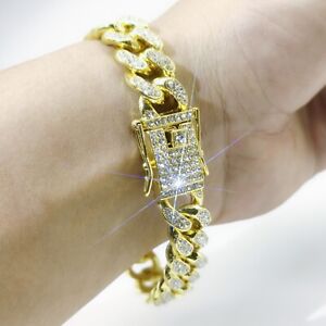 Hip Hop Aaa+ 13mm Gold Street Full Diamond Cuban Hip Hop Bracelet 8"