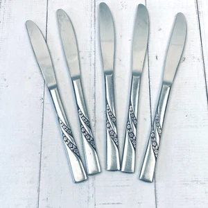Grosvenor Korea x 5 ENTREE KNIVES Floral Bands Stainless Steel Vintage 20cm - Picture 1 of 8