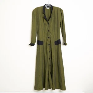Vintage All That Jazz Duster Coat Button Down Cape Dress Ruched Green Sz 7 Small - Picture 1 of 14