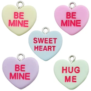 10pcs Heart BE MINE Resin Charms Pendant For DIY Jewelry Kids Headwear Hairpin - Picture 1 of 16