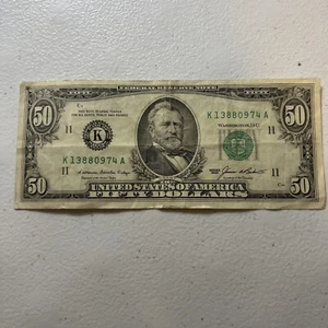 1985 $50 Fifty Dollar Bill Federal Reserve Note, US Serial # K13880974 - Picture 1 of 2