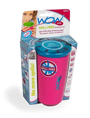 WoW Cup Kids 360 Taza para beber sin derrames BPA rosa con tapa azul - 9 oz. - Nuevo Foto 1 de 4