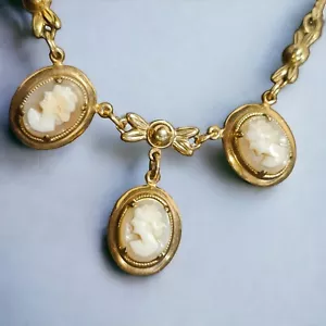 Vintage AMCO 12k GF Gold Filled Triple Cameo Halskette Victorian Estate - Bild 1 von 12