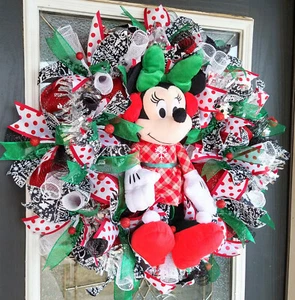 XL Minnie Mouse Traditional Designer Disney Christmas Wreath, Decor Decoration - Picture 1 of 7