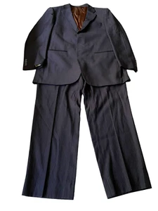 Caravelli 2Pc Set Suit 40R Navy Striped Single Breasted Straight Leg Pants - Picture 1 of 15