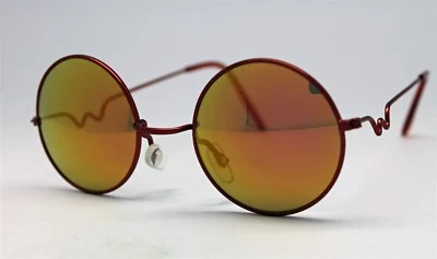 GOLD RED MIRROR ROUND SUNGLASSES RED FRAME TRIGUN VAMPIRE COSPLAY STEAM PUNK  - Image 1 of 2