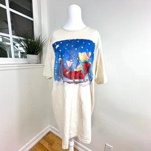 Vintage 90s Classic Pooh Christmas Nightshirt Tee One Size Made in USA Disney - Bild 1 von 11