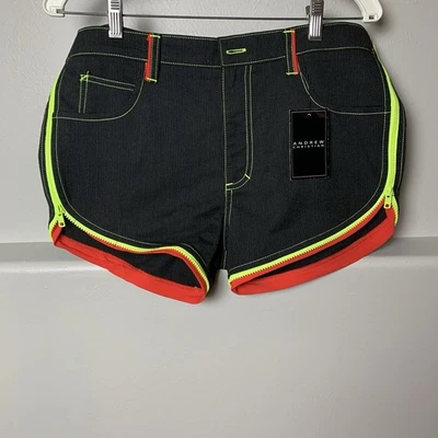 Andrew Christian Pantalones Cortos de Natación Negro Rojo Amarillo Cremallera Estilo Jogger Talla 34 Retro Foto 1 de 4