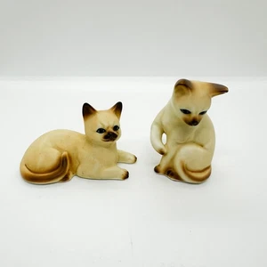 Vtg Lefton Bone China Siamese Cats Kittens Sitting Porcelain Black Cream Painted - Picture 1 of 8