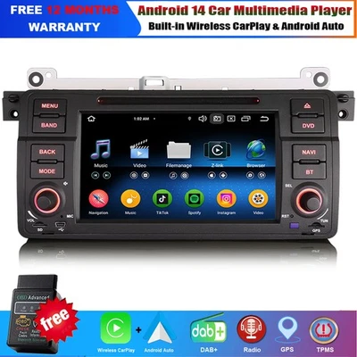 Android 14 Autoradio Multimedia BT CarPlay Wifi 4G GPS Navi Für BMW 3er E46 M3 - Bild 1 von 4
