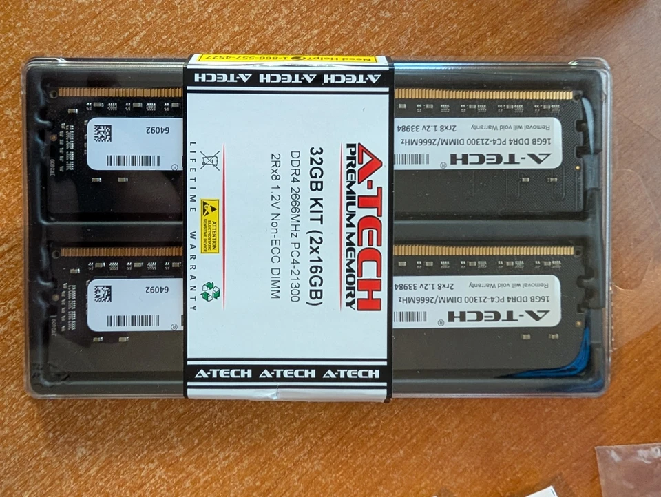 A-Tech 32GB 2X 16GB DDR4 2666 MHz Pc4-21300 2Rx8 1.2v Non-ECC DIMM - Image 1 of 2