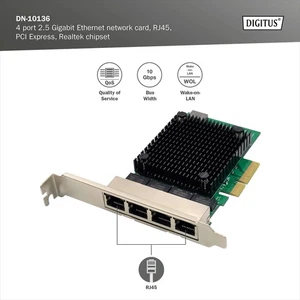 Carte réseau serveur Gigabit Ethernet DIGITUS 2.5 - 4 ports RJ45 - NIC - RTL8125B - Photo 1/5