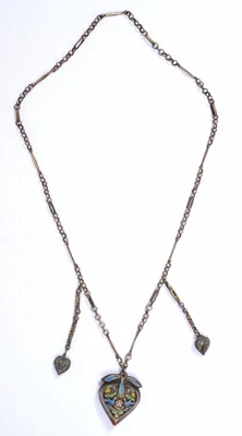 1930's Chinese Silver Enamel Heart Shaped Pendant Necklace - Image 1 of 4