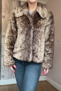 Oasis braune Kunstfelljacke Gr. M Leopardenmuster Kurzmantel Y2K Glam Style - Bild 1 von 8