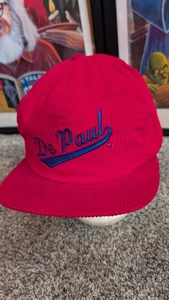 Vintage DePaul Blue Demons Script Corduroy Hat Cap Red Blue Spell out USA NCAA - Picture 1 of 10