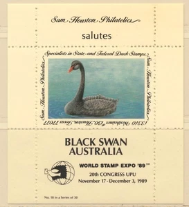 USA Sam Houston Duck Company 20th Congress UPU Black Swan Australia 1989 MNH - Picture 1 of 2