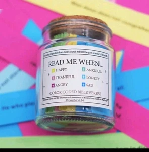 Colorful Christian Cards Jar Color Coded Scripture Jar Cheer Up Friends - Picture 1 of 1