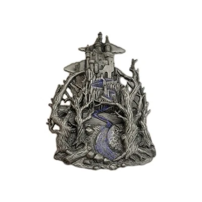 Vintage JJ Jonette Pewter Fantasy Castle Pin Large Brooch  - Image 1 of 4