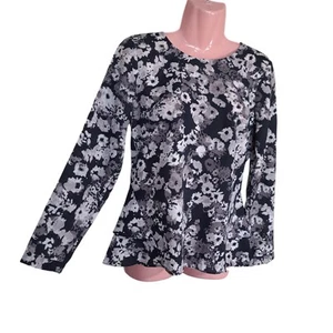 Banana Republic Damen Bluse schwarz/grau geblümt XS Langarm 100% Polyester - Bild 1 von 12