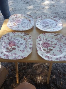 4 Vtg Johnson Brothers Rose Chintz Pink 7.75" Square Salad Plate Ironstone - Picture 1 of 6
