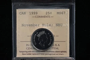 Canadá 1999. (25c) Veinticinco centavos. Mula de noviembre NBU. Calificado ICCS MS-67 - Imagen 1 de 3