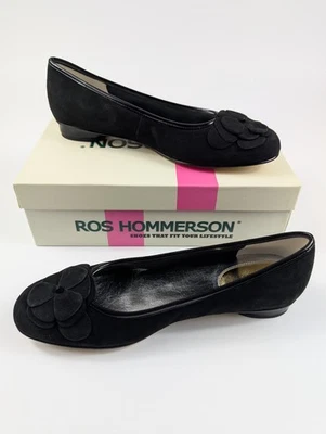 Zapatos de vestir Ros Hommerson Magnum negros de gamuza planos para mujer 10M con acento floral Foto 1 de 4