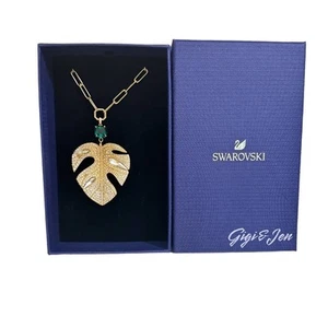Swarovski Gold and Multi Tropical Leaf Pendant Necklace - Picture 1 of 7