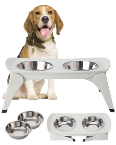 Dog Bowls Elevated for Medium Breeds - 6.5" Raised Dog Stand - 2 Stainless St... - Picture 1 of 9