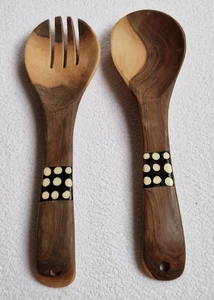 Holz Servierbesteck Salatbesteck - Handarbeit Afrika - 19,5 cm lang - Braun - Bild 1 von 8