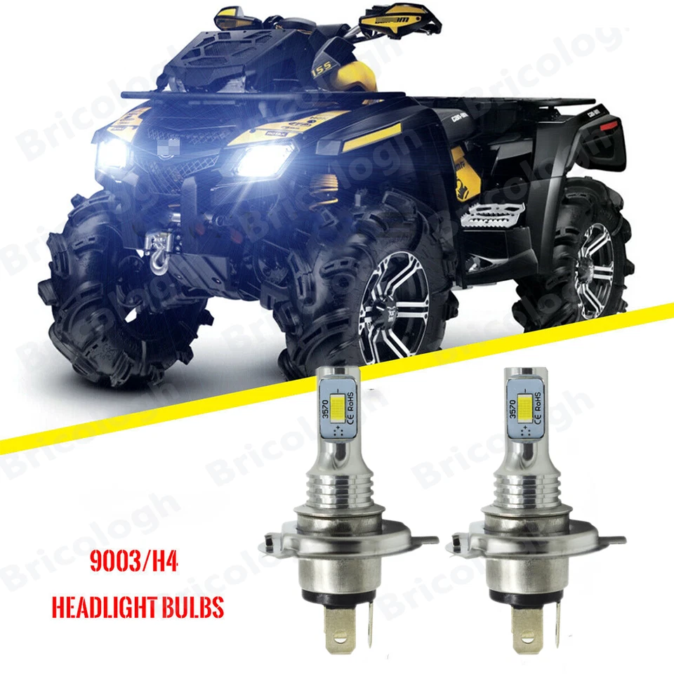 For Can-Am Outlander Max 400 500 570 650 800R DS450 LED Headlight Bulbs H4 9003 - Image 1 of 4