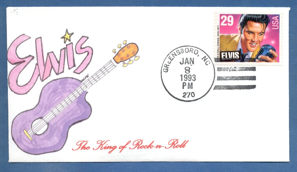 29c ELVIS PRESLEY #2721 FIRST DAY OF ISSUE COVER GREENSBORO NC JAN 8 1993  - Image 1 of 1