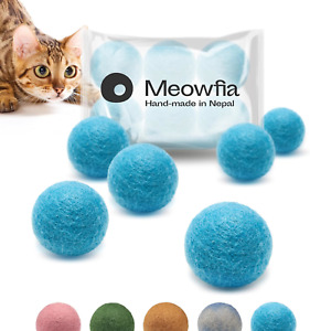 MEOWFIA Wool Ball Toys - 6-Pack of Safe for Cats and Small Dogs Balls - 1.5 Inch