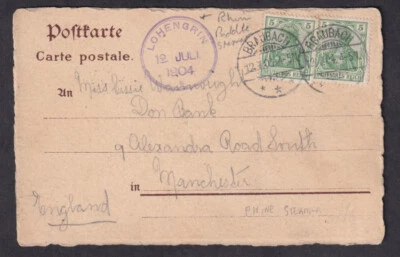 Germany Rhine Paddle Steamer 'LOHENGRIN' cachet 1904 on Gruss Aus postcard - Image 1 of 2