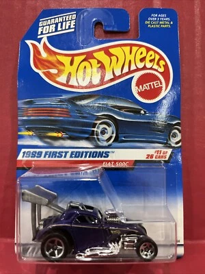 1999 Hot Wheels #919 First Editions 11/26 FIAT 500C roxo com cromo 5 raios Whls - Imagem 1 de 4