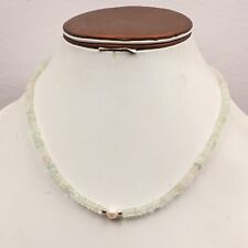 Aquamarine & Pearl Necklace 16 Inch with 925 Silver Lock 6 &5 MM Rondelle Beads