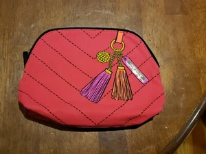 Estee Lauder Makeup Cosmetic Zipper Travel Bag Red With Printed Tassels  - Picture 1 of 7