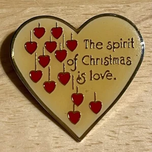 Vintage “The Spirit Of Christmas Is Love” Heart Shaped Pin - Picture 1 of 2