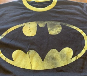 Mens DC Comics Super Hero Batman Logo Ringer T Shirt Size S Small Black W Yellow - Picture 1 of 3