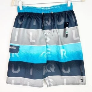 QUIKSILVER BLUE GRAY BLACK LOGO CARGO POCKET BEACH BOARD SHORTS YOUTH LARGE NWT - Picture 1 of 5