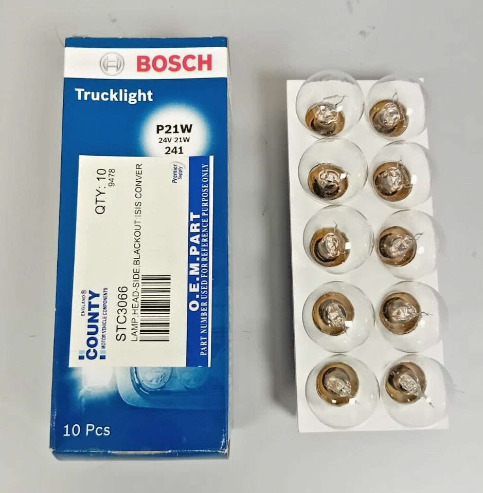 PACK OF 10 GENUINE BOSCH 24v 21W P21W 241 BA15s BULBS - Image 1 of 1