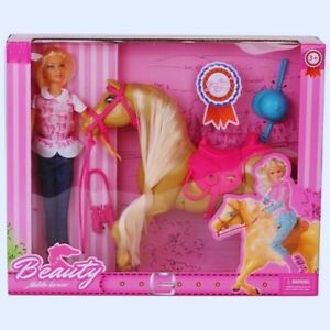 Barbie Doll & Horse Playset, Blonde Hair with Riding Accessories NEW